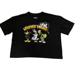 Looney Tunes Graphic Tee Cartoon Characters Black‎ Crop Top Women's Size XS/XCH